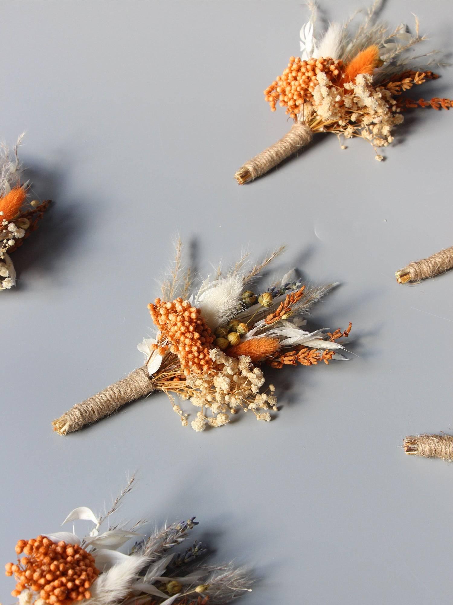 6Pcs Dried Flower Boutonnieres Orange